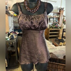 Self Esteem Brown and White Polka Dot Top
